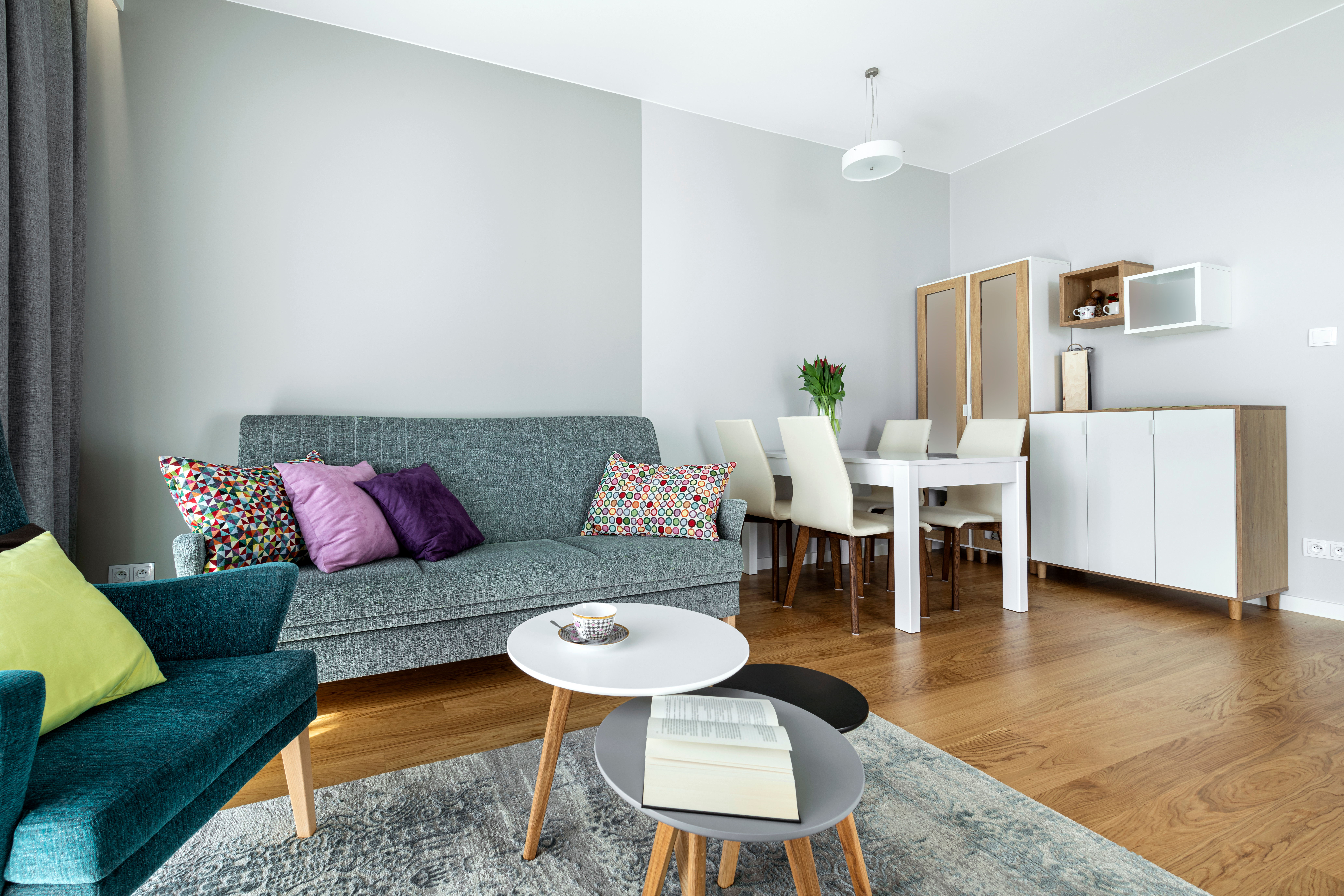 Modern interior design living room with wooden floor